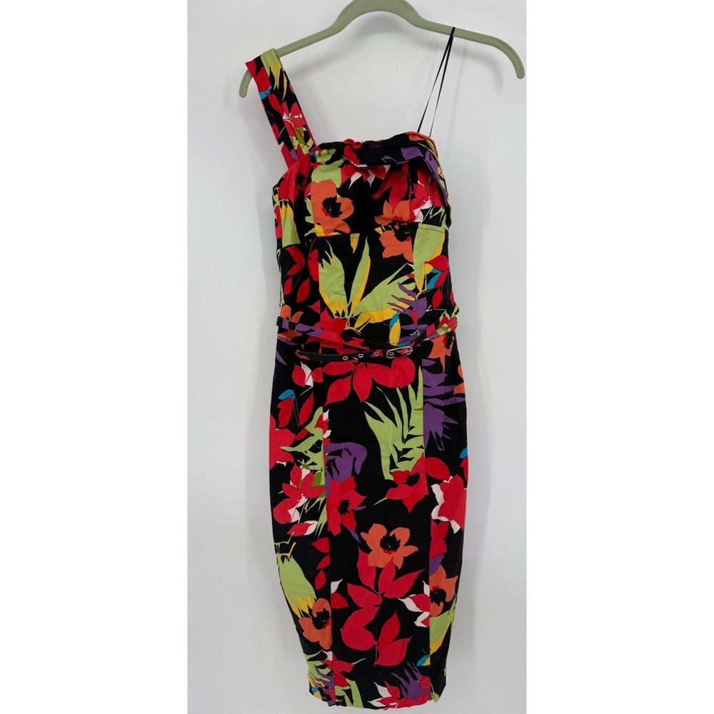 Cache Womens Colorful Bright Floral One Shoulder Sheath Dress Size Flirty‎